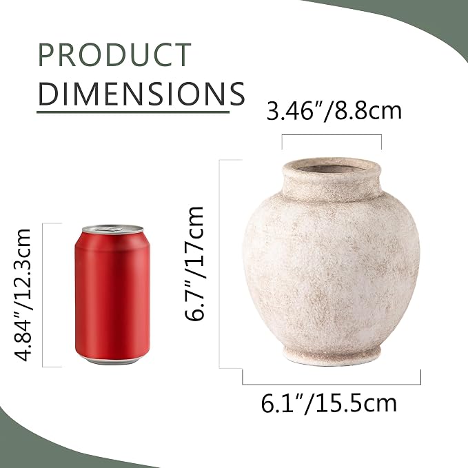 Ceramic Flower Vase, Rustic Farmhouse Decorative Vase Pottery Pampas Grass Vases for Home Decor Table Living Room Entryway Mantel Bookshelf Bedroom Bathroom Kitchen - 6.7" D