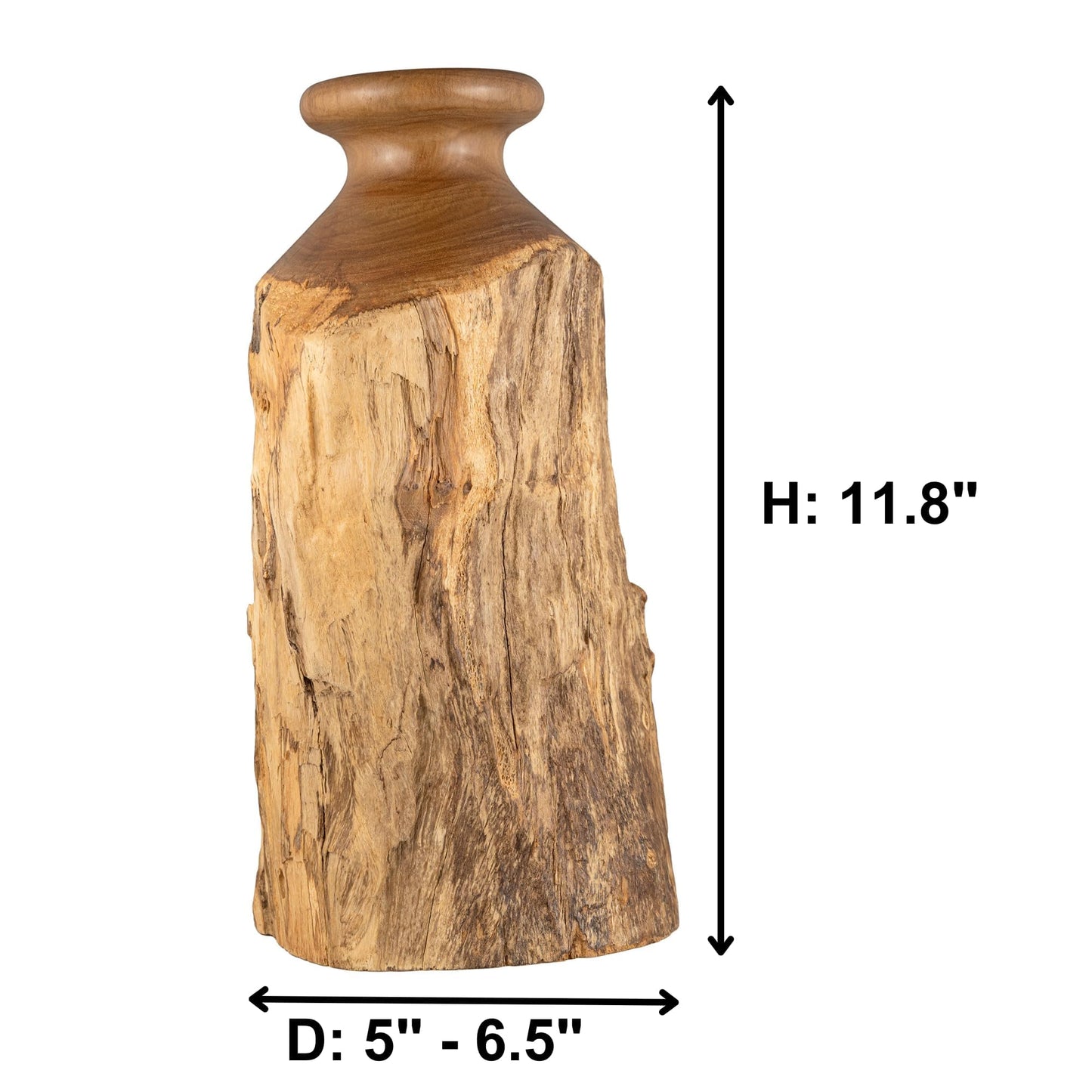 Vitex Pubescens Vahl Wooden Vase, Handcrafted from a Single Block of Natural Wood, Unique Decorative Vase, 11.8" H x 5"x6.5" D