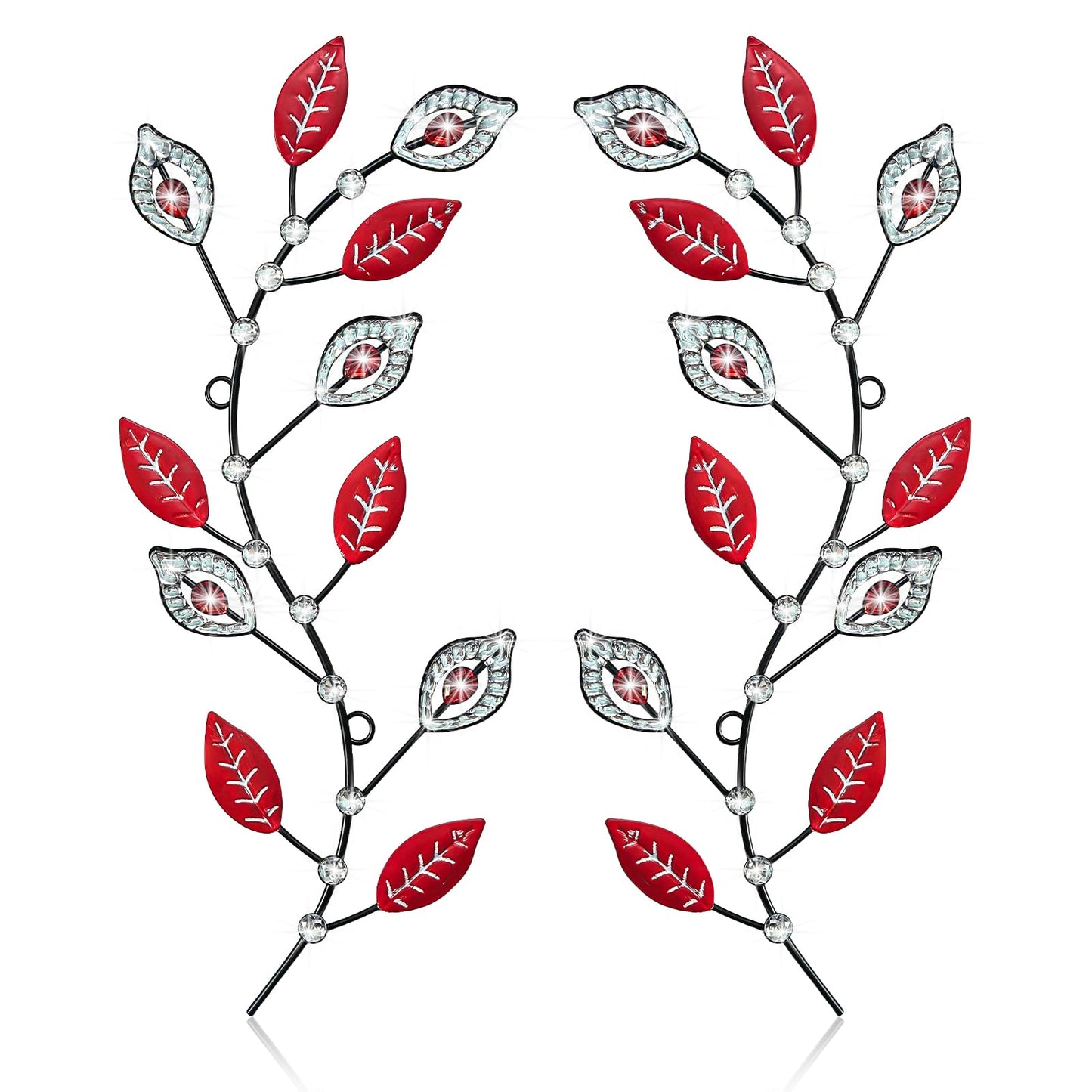 sxnzequnze 2 Sets Leaf Wall Art for Home Metal Bling Rhinestones Ready to Hang Tree Branch Leaves Olive Vine Wrought Iron Hanging Sculpture Pieces Wall Decor Pcs - 16.5in