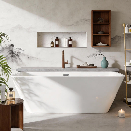 GarveeHome 66'' Acrylic Freestanding Bathtub, Deep Soaking Tub with Non-Slip Base, cUPC Certified Free Standing Tub, Chrome Drain Bath Tub, Modern Tub for Bathrooms, White