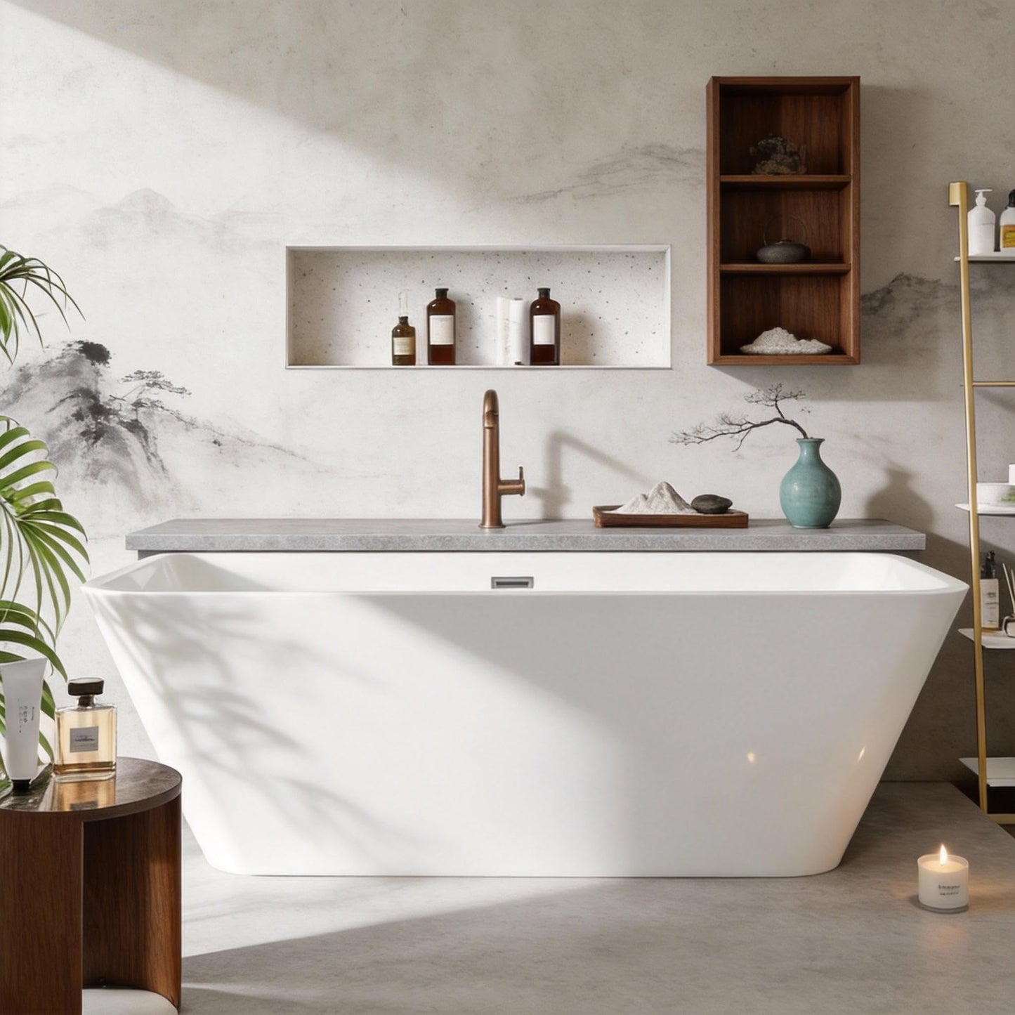 59" Freestanding Acrylic Soaking Tub,Large Freestanding Bathtub with Non-Slip Surface, Overflow and Drain Included, Freestanding Bathtub with Chrome Drain, Deep Stand-Alone Tub for Relaxing Home Spa