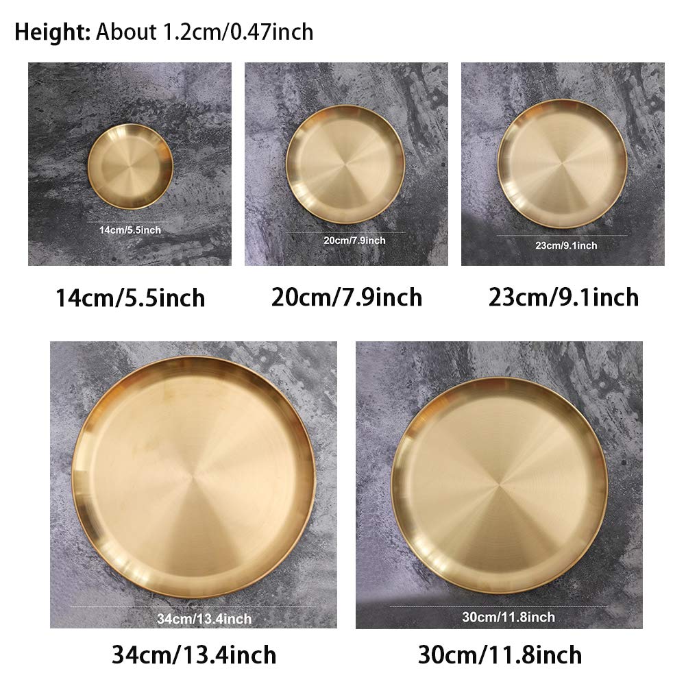 Round Brass Tray, Gold Round Tray, Stainless Steel Large Rounds Trays, Stainless Steel Plate Cosmetics Jewelry Organizer Towel Trays for Home,Matte Brass Finish(Color:20cm)