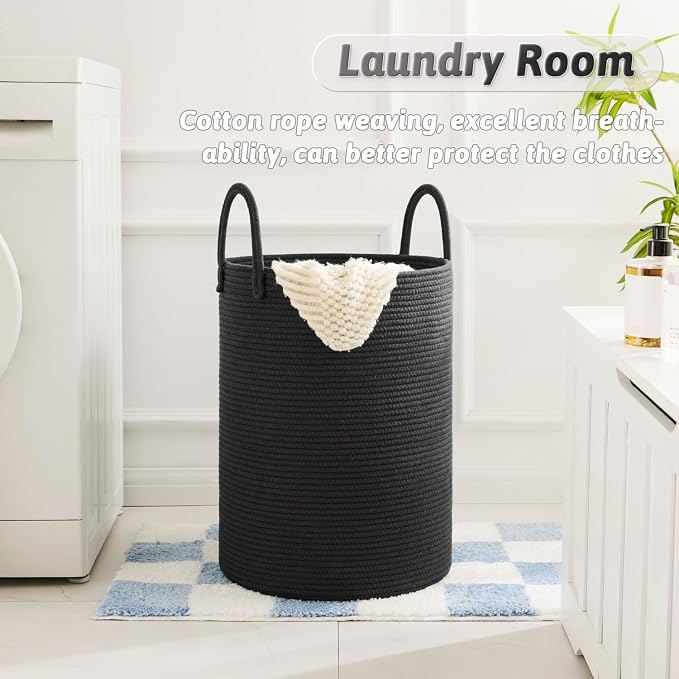 Artfeel Laundry Basket,Woven Cotton Rope Laundry Hamper,80L for Decorative Storage of Dirty Clothes,Toys and Blankets in Bathroom,Baby Room and Living Room