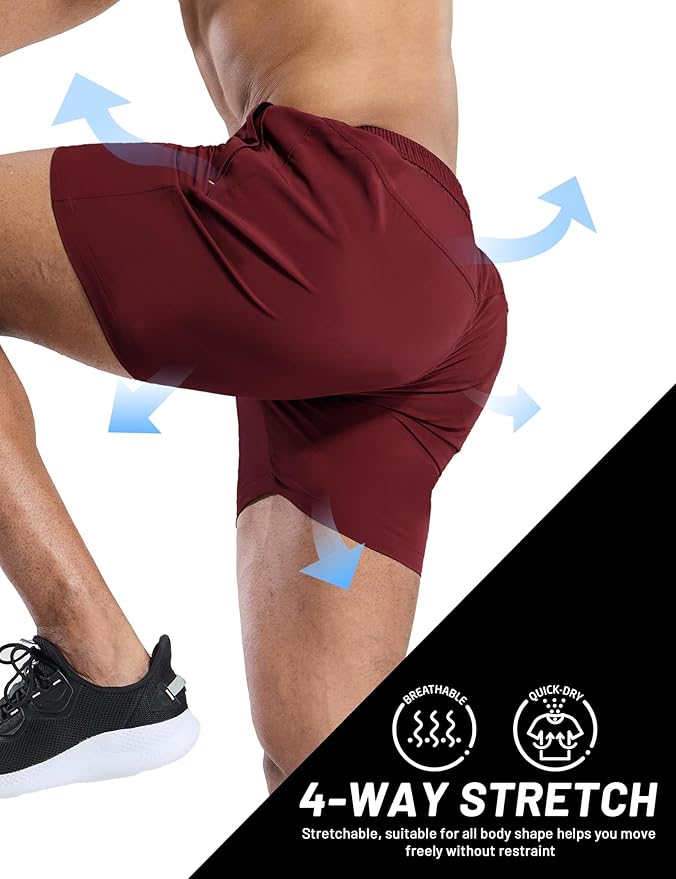 MIER Men's Quick Dry Running Shorts with Zipper Pocket, Elastic Waist Athletic Workout Exercise Fitness Shorts, 7 Inch