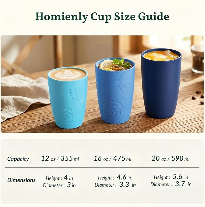 Homienly Cup Sets for Kitchen 12oz Wheat Straw Cups Unbreakable Drinking Cups Set of 6 - Lightweight,Reusable Cups for Kitchen, Outdoor- Blue Sky