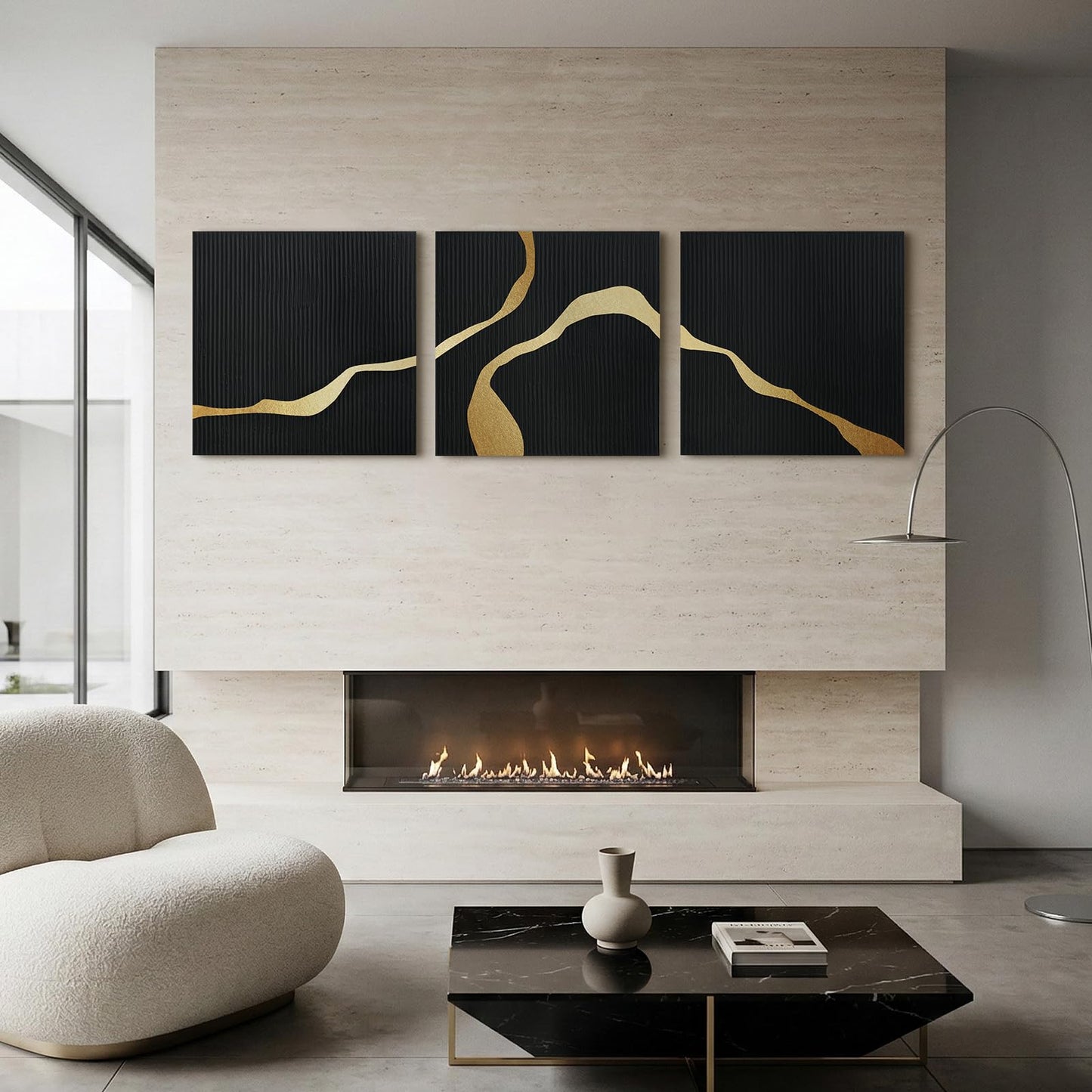 JUHOME Hand-Painted Thick Textured 3D Curve in Plaster Abstract Neutral Wall Art, Contemporary Minimalist Canvas Oil Painting Wall Decor,Home Decorative Art Painting