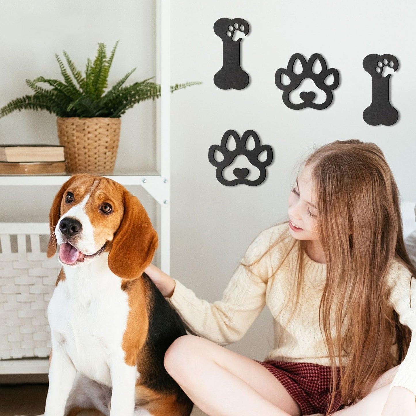 OYEFLY 4 Pcs Dog Room Decor,Wood Black Paw Prints Wood Wall Art (style 2)