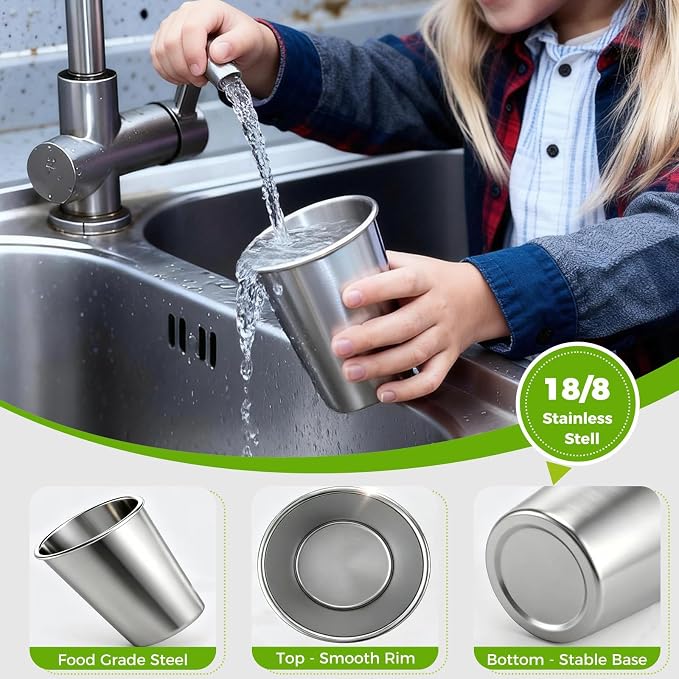 Unbreakable 10 oz Stainless Steel Kids Cups (5 Pack) - BPA-Free Premium Stackable Metal Pint Cups for Home, Outdoor & Children's Daily Use