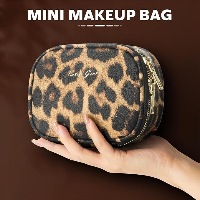 Extrei Gent Small Makeup Bag Travel Train Case with Mirror and Light Mini Travel Makeup Train Case Cosmetic Organizer 3 Adjustable Brightness Toiletry Bag Portable Artist Storage (Leopard Print)