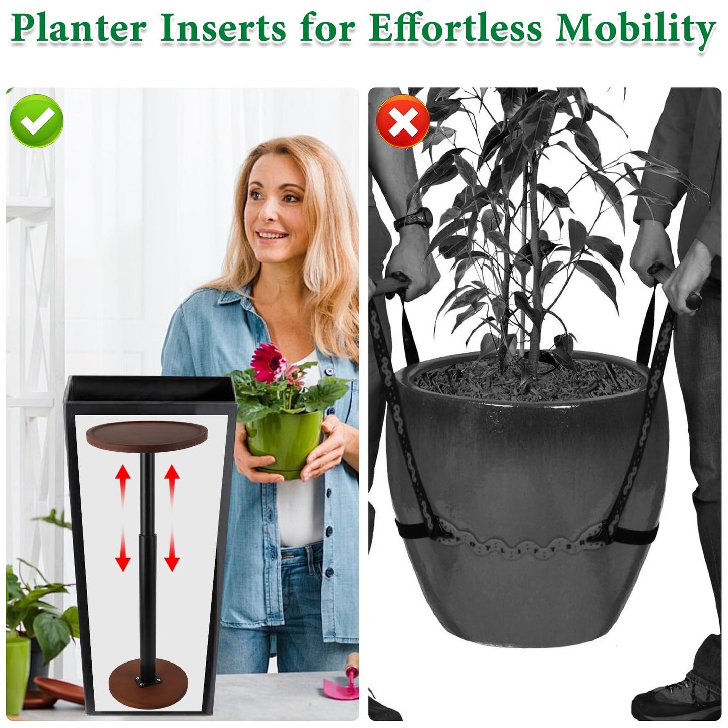 LUTTY 2Set Wooden Adjustable Plant Risers for Inside Pot,13.8-21.7 inches Tall Tapered Plant Riser Fill Bottom of Tall Flower Pots and Large Plants Containers, Rise Filler Riser of Flower Pots