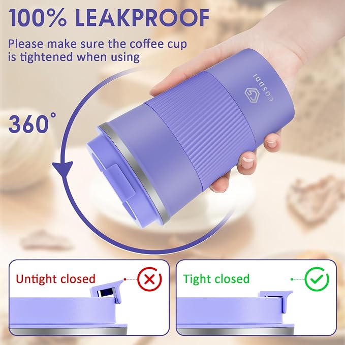 CS COSDDI 12 oz Stainless Steel Vacuum Insulated Tumbler - Coffee Travel Mug Spill Proof with Lid - Coffee Cups for Keep Hot/Ice Coffee,Tea and Beer (purple)