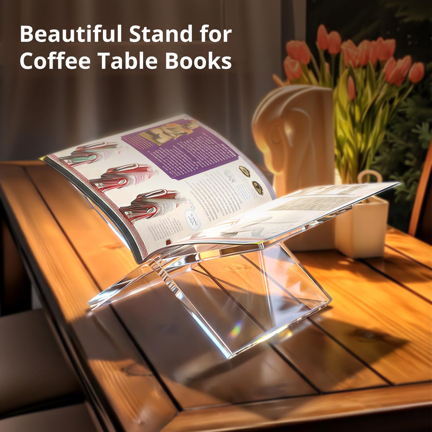 Acrylic Book Stand 12×8×6, Clear 8 mm Thick Book Holder & Display Stand for Cookbooks, Bibles, Art Books, Recipe Books, Photo Albums, Desk Reading & Coffee Table Décor