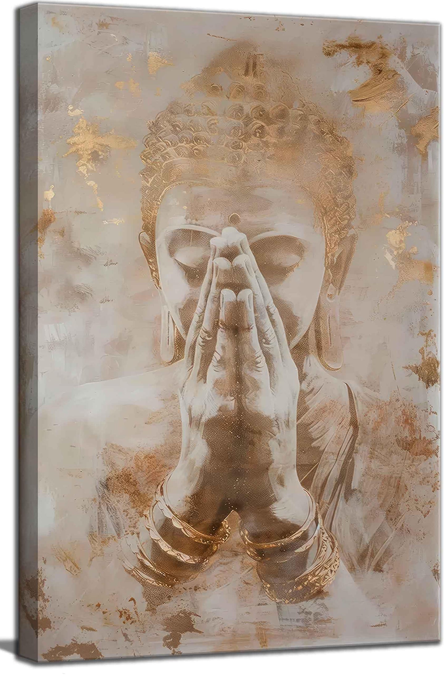 Gold Buddha Canvas Wall Art Abstract Buddhism Worship Painting Decor Pictures Zen Spiritual Meditation Posters Prints for Meditation Room Living Room Modern Spiritual Yoga Spa Bedroom Decoration