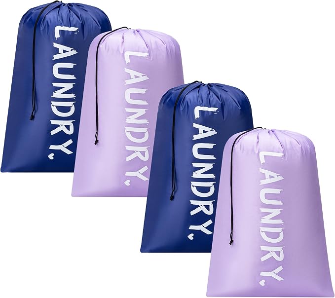 4 Pack XL Travel Laundry Bag, Machine Washable Dirty Clothes Organizer with Drawstring,Large Enough to Hold 4 Loads of Laundry, Easy Fit a Laundry Hamper or Basket Travel Essentials 24" x 36"