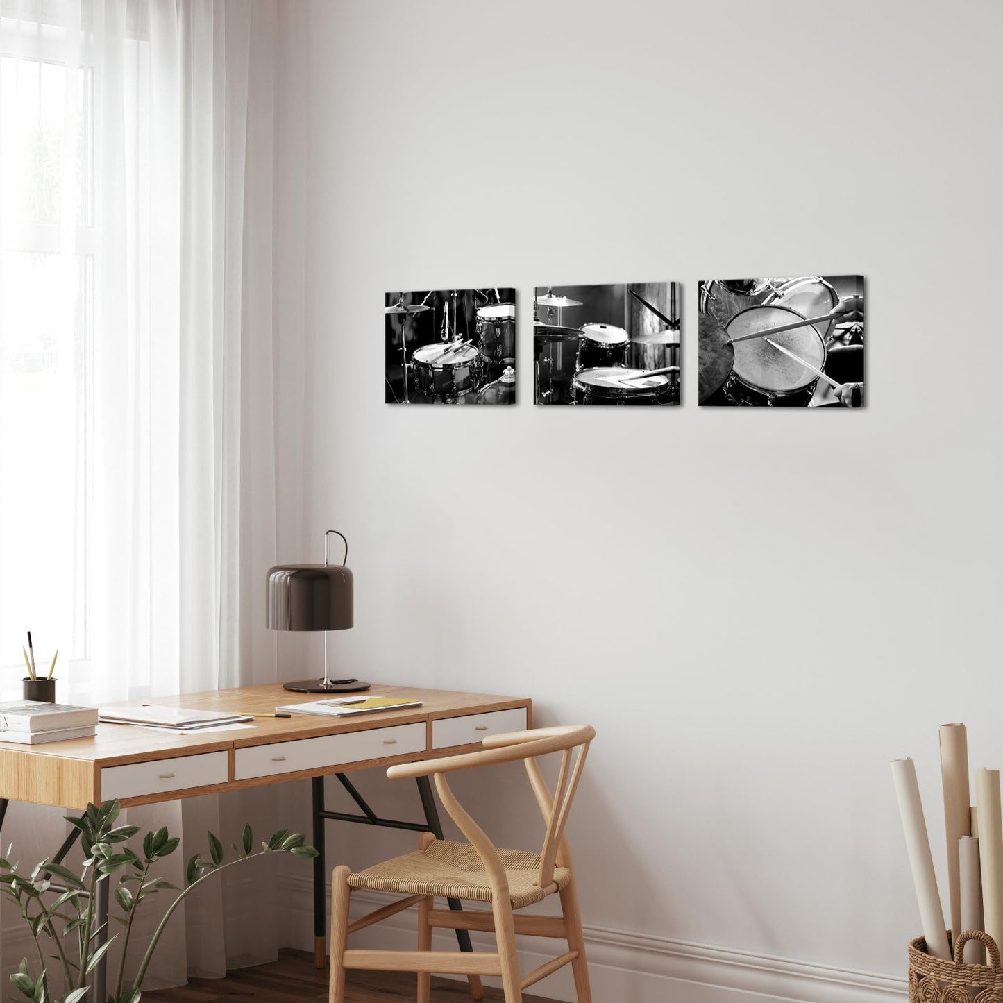 LyerArtork 3 Piece Music Wall Art Canvas Prints Black and White Rock Band Shelf Drum Set Musical Instruments Pictures Artwork Wall Decor for Home Living Room Musical Studio 12x16inchx3