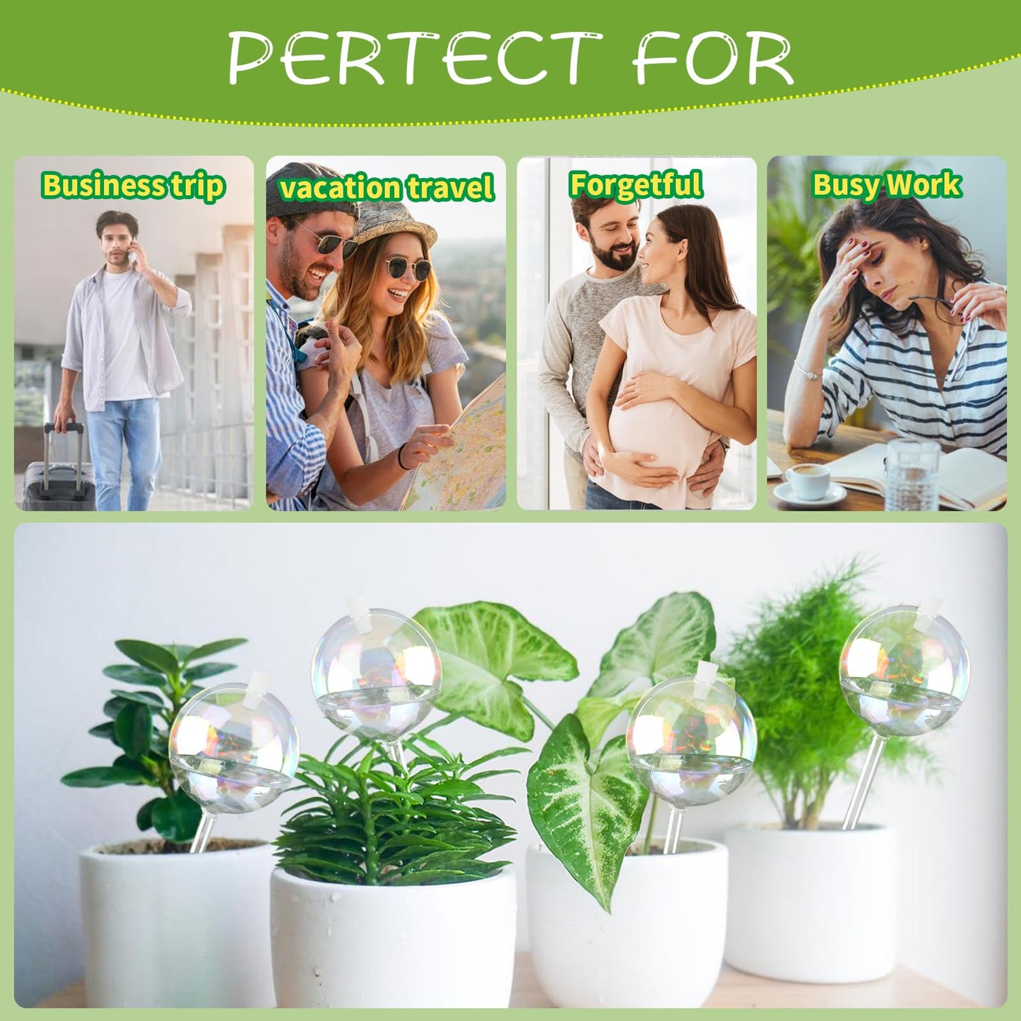 Vividaire 13oz Up to 2 Weeks Large Plant Watering Globes - Self Watering Bulbs and Planter Insert for Indoor & Outdoor Plants, Glass Water Globes Automatic While Away (4 Pack)