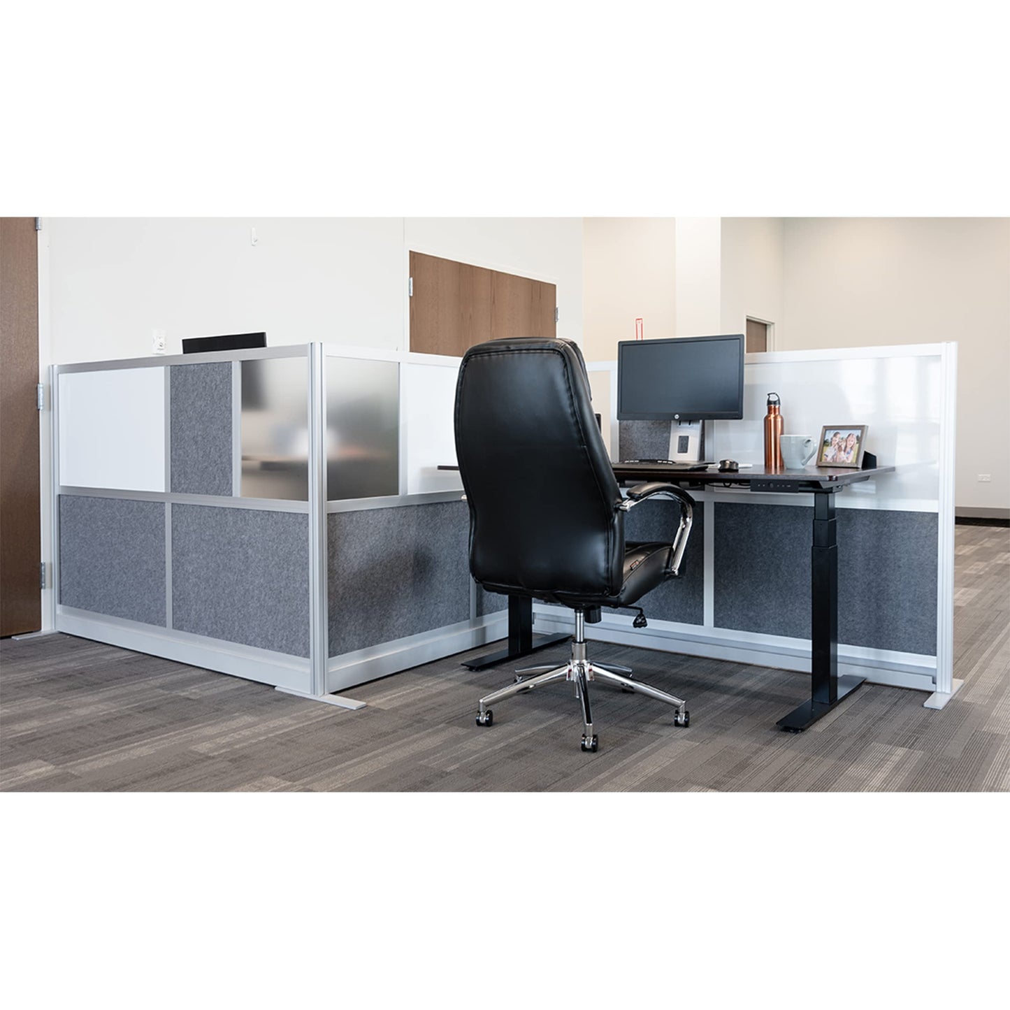 Workflow Modular Wall | Room Divider with Whiteboard, Sound Dampening, & Frosted Acrylic Panels | Expandable Office Partition for Privacy & Stability (53" x 70")