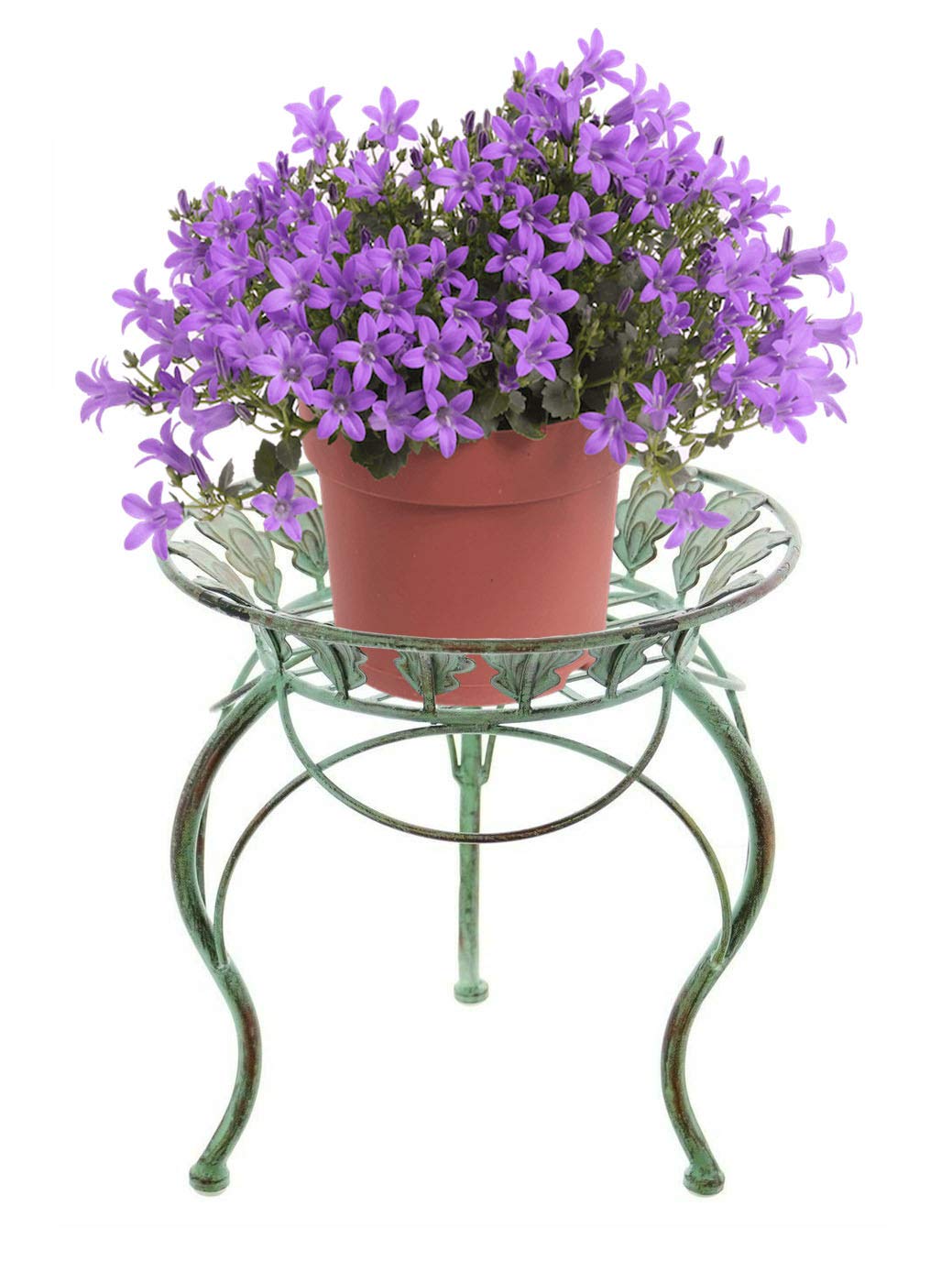 Westcharm Metal Plant Stand for Indoor Outdoor Outside Garden Balcony Patio Living Room Office with Peacock Tail Motif and 13" Round Curved Legs