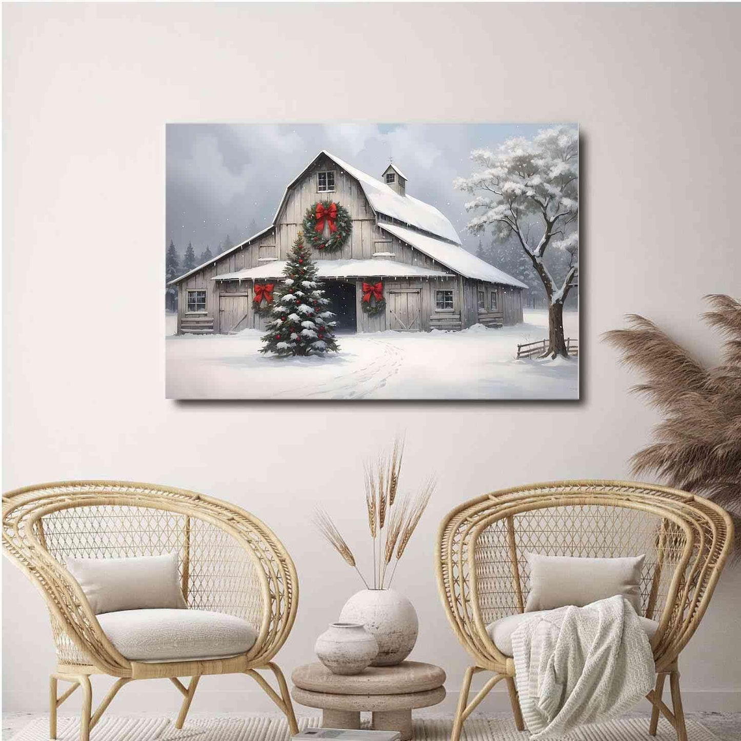 Canvas Wall Art Weathered Barn Christmas Canvas Modern Farmhouse Decor Modern Farmhouse Wall Art Rural decor Seasonal Decoration 20x30in-UnFramed