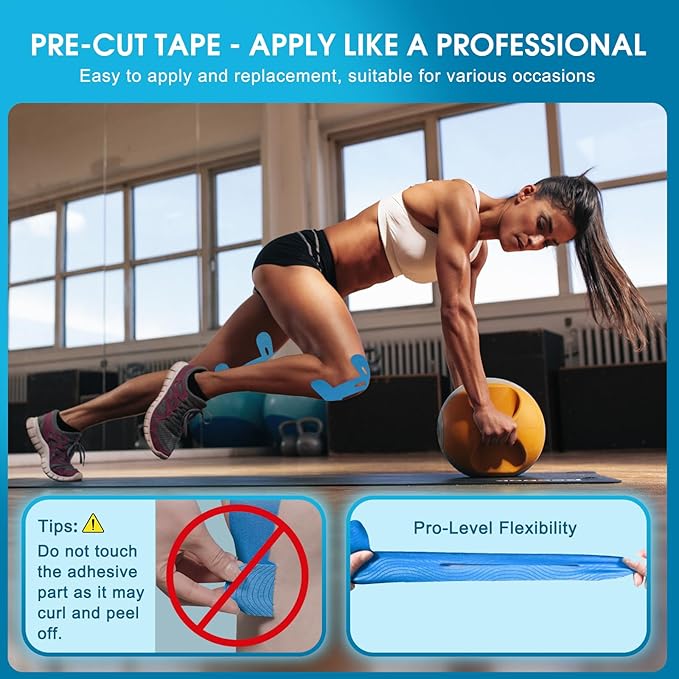 12PCS Precut Kinesiology Tape for Knees | Athletic Tape | Original Cotton & Elastic Kinesiology Athletic Tape – Knee Support & Stability & Pain Relief | Latex-Free | Breathable & Waterproof 3Colors