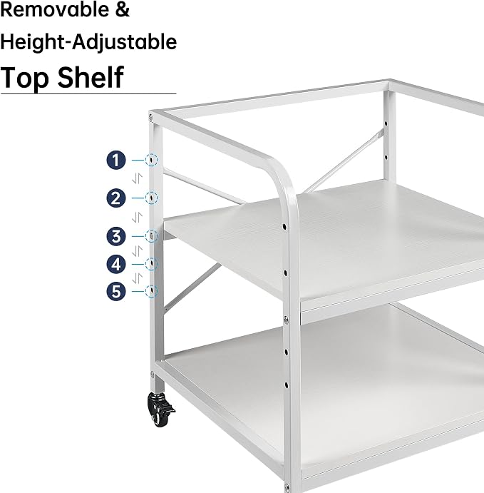 Fannova 20 Inches Deep Large Printer Stand, 2 Tier Under Desk Printer Table with Height Adjustable Shelf, Rolling Printer Cart with Wheels for Home Office Storage - White