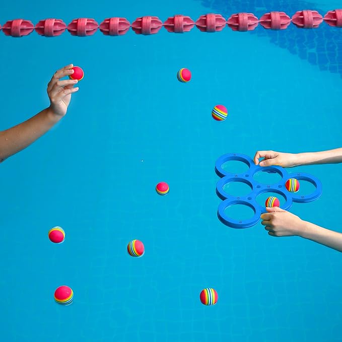 Hiboom Pool Game with Score, Combo Foam Pool Floats with 10 Colorful Tossing Balls, Toss Game Swimming Party Toys Accessories for Family Par, Dive Rings(Triangle,Blue)