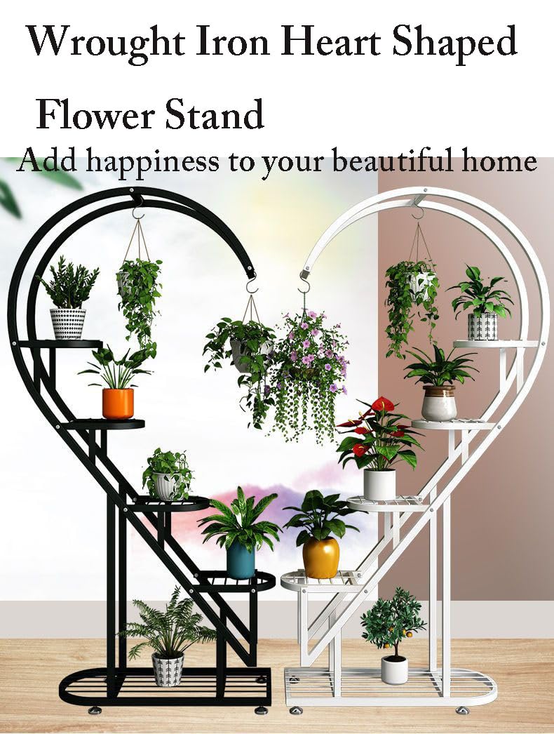 Eiwitany Floor-Standing Wrought Iron Flower Stand Installation Simple Load-Bearing Strong Home Living Room Balcony Heart-Shaped Shelf (Blue)