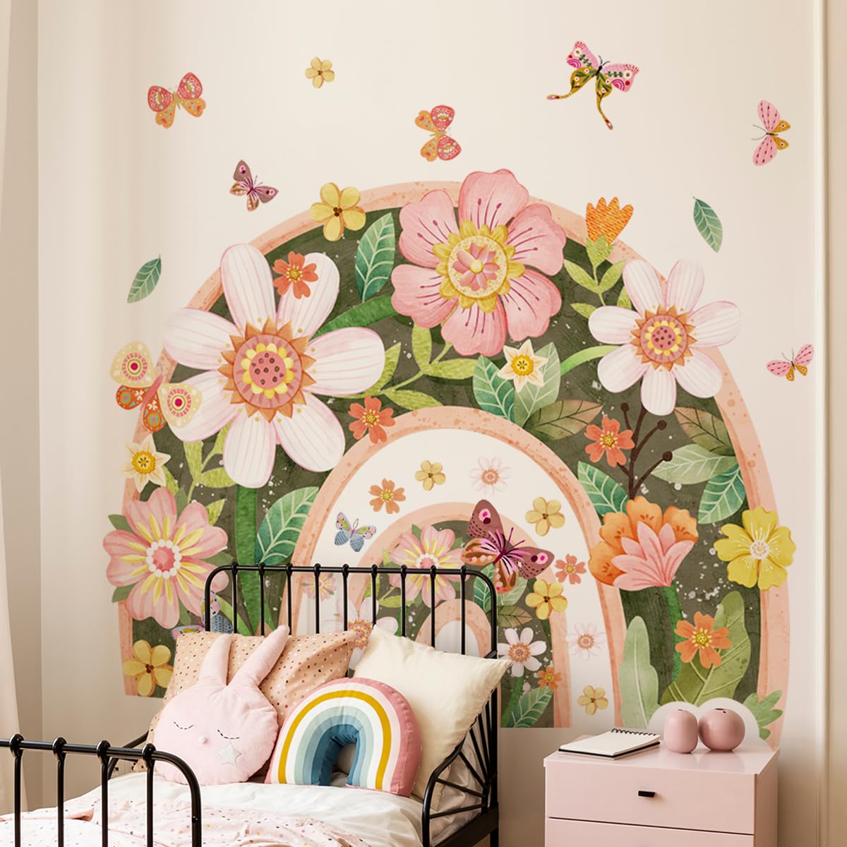 Siraveil Art Rainbow Wall Decal Nursery Stickers Decor Fairy Butterfly Decal DIY Room Wall Art Decor for Baby Nursery Kids Girls Bedroom Classroom 35.4x11.8 Inch