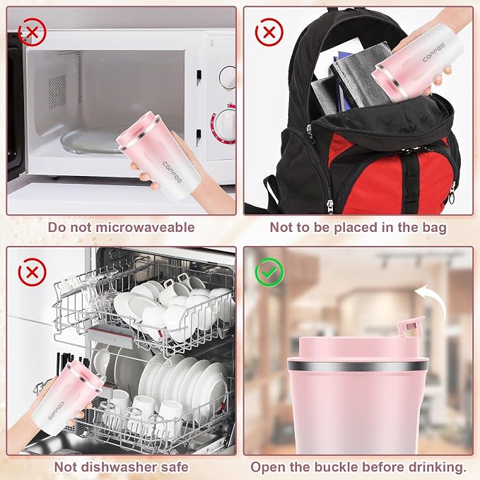CS COSDDI 12 oz Stainless Steel Vacuum Insulated Tumbler - Coffee Travel Mug Spill Proof with Lid - Coffee Cups for Keep Hot/Ice Coffee,Tea and Beer (Pink-White380ML)