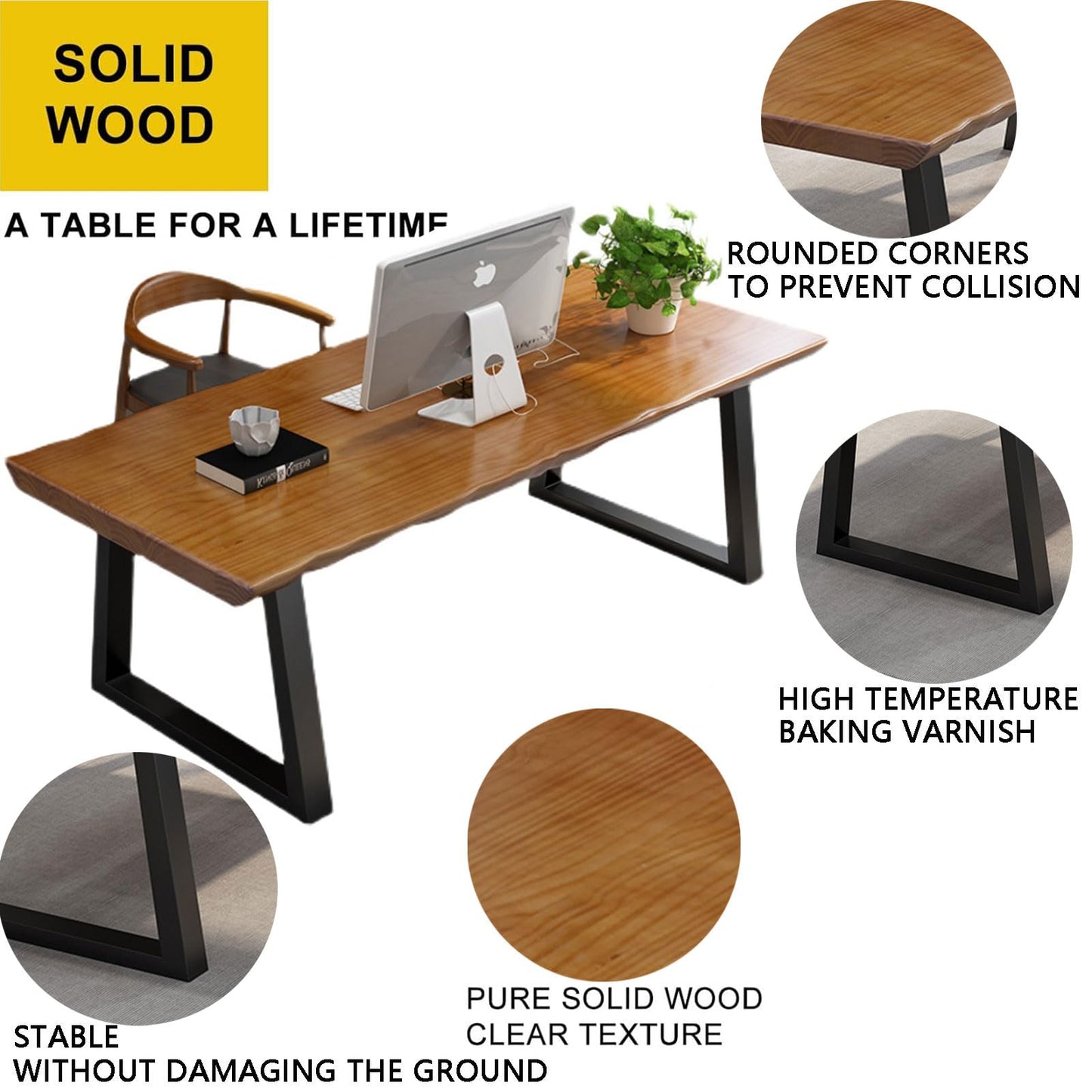 tiedingdingjiaju Modern Solid Wood Executive Desk – Spacious and Minimalist Home Office Workstation Perfect for Writing and Professional Use (Light Brown, 47in)