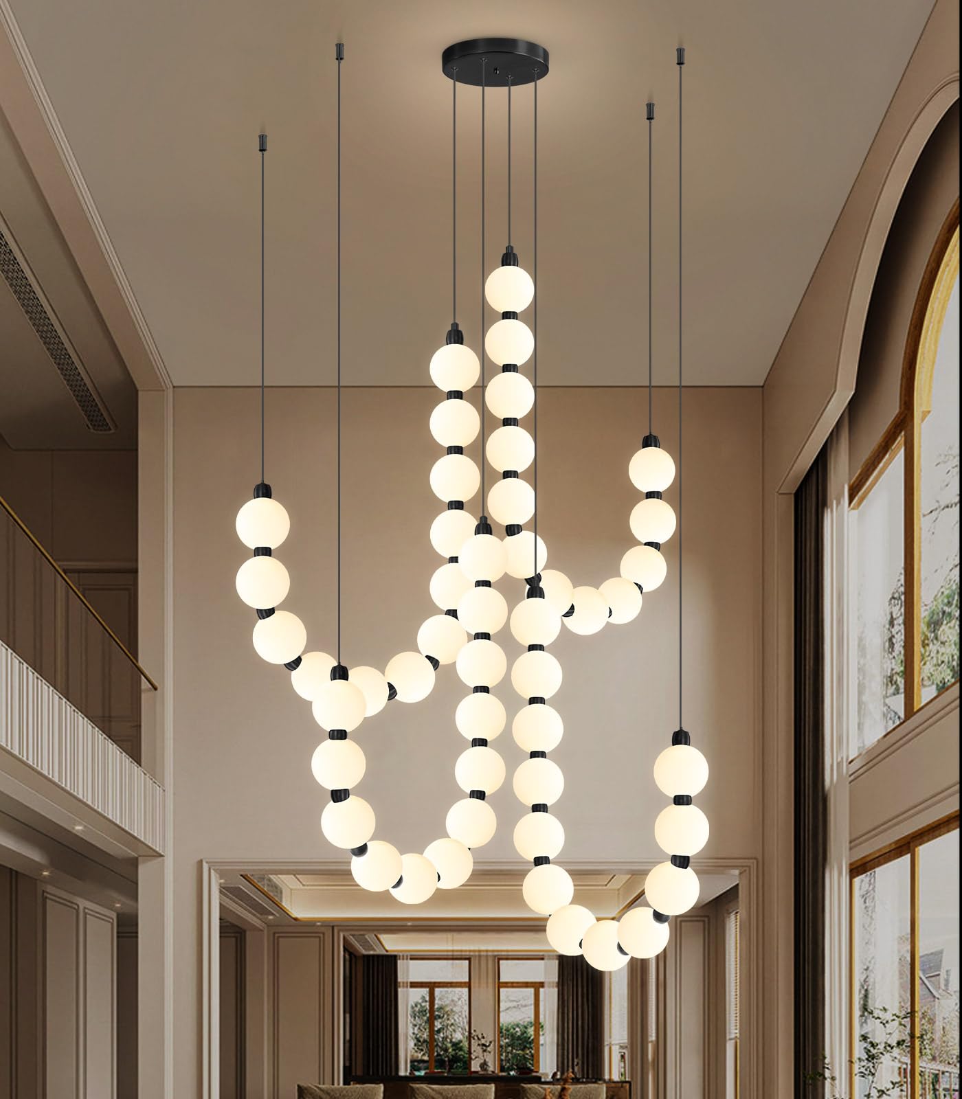 cenozo Modern Chandeliers LED Dimmable Light Acrylic Balls Ceiling Pendant Lighting for Living Room Dining Room Bedroom Adjustable Hanging Lights 90 Watts Black Lamp