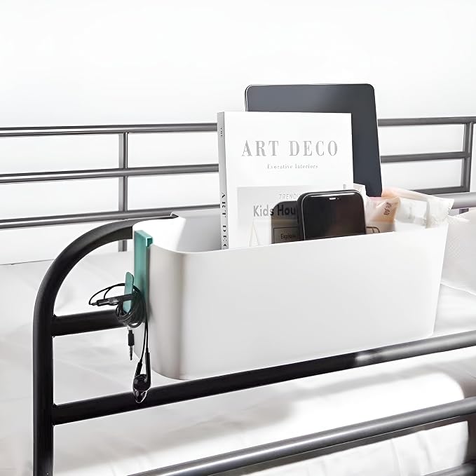 Bedside Organizer Caddy Hanging, Plastic, Green, 11 Lbs / 5 Kg Capacity, Elegant Style, Space-Saving, Rectangular, Hanging Mount