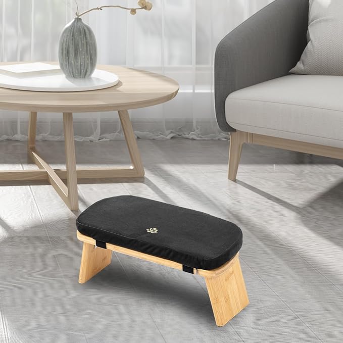 Meditation Bench, Bamboo Meditation Stool, Folding Kneeling Meditation Bench, Seiza Prayer Bench, Prayer Bench with Meditation Cushion, Kneeling Stool (Black)