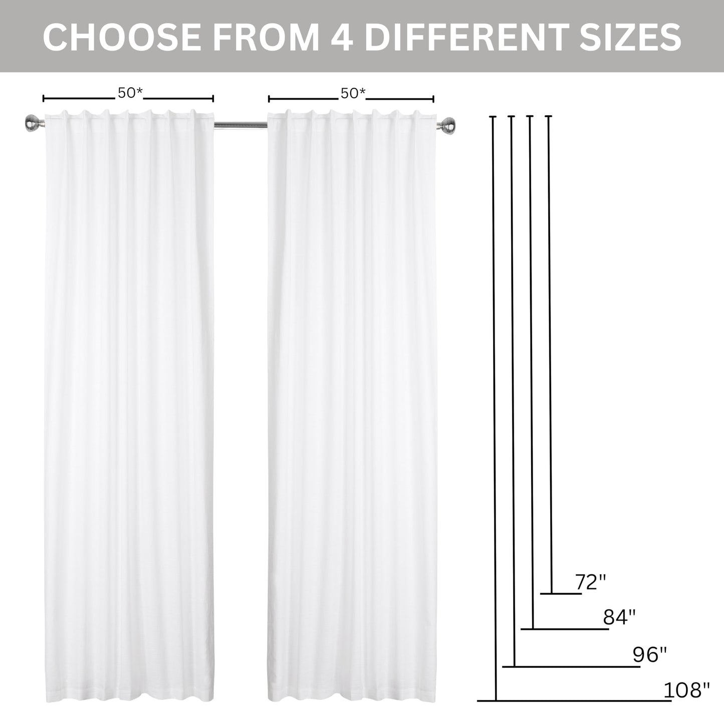 Ramanta Home 100% Cotton Light Filtering Curtains 50x72 Inch - Set of 2, White Curtain for Living Room, Bedroom, Farmhouse Cotton Textured Slub Fabric Semi Sheer Back Tab Window Linen Panels - White