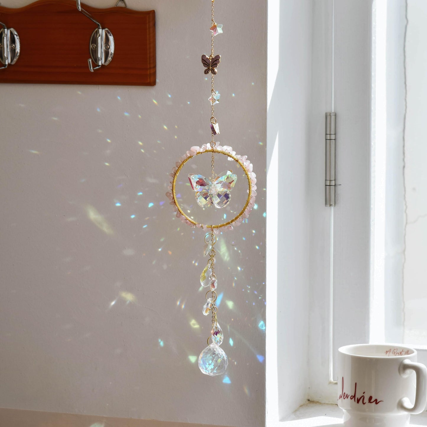 Pink Crystal Butterfly Sun Catcher, Elegant Home Decoration for Living Room, Bedroom, Dining, Kitchen, & Bath, Birthday Gift, Valentine's Day Gift