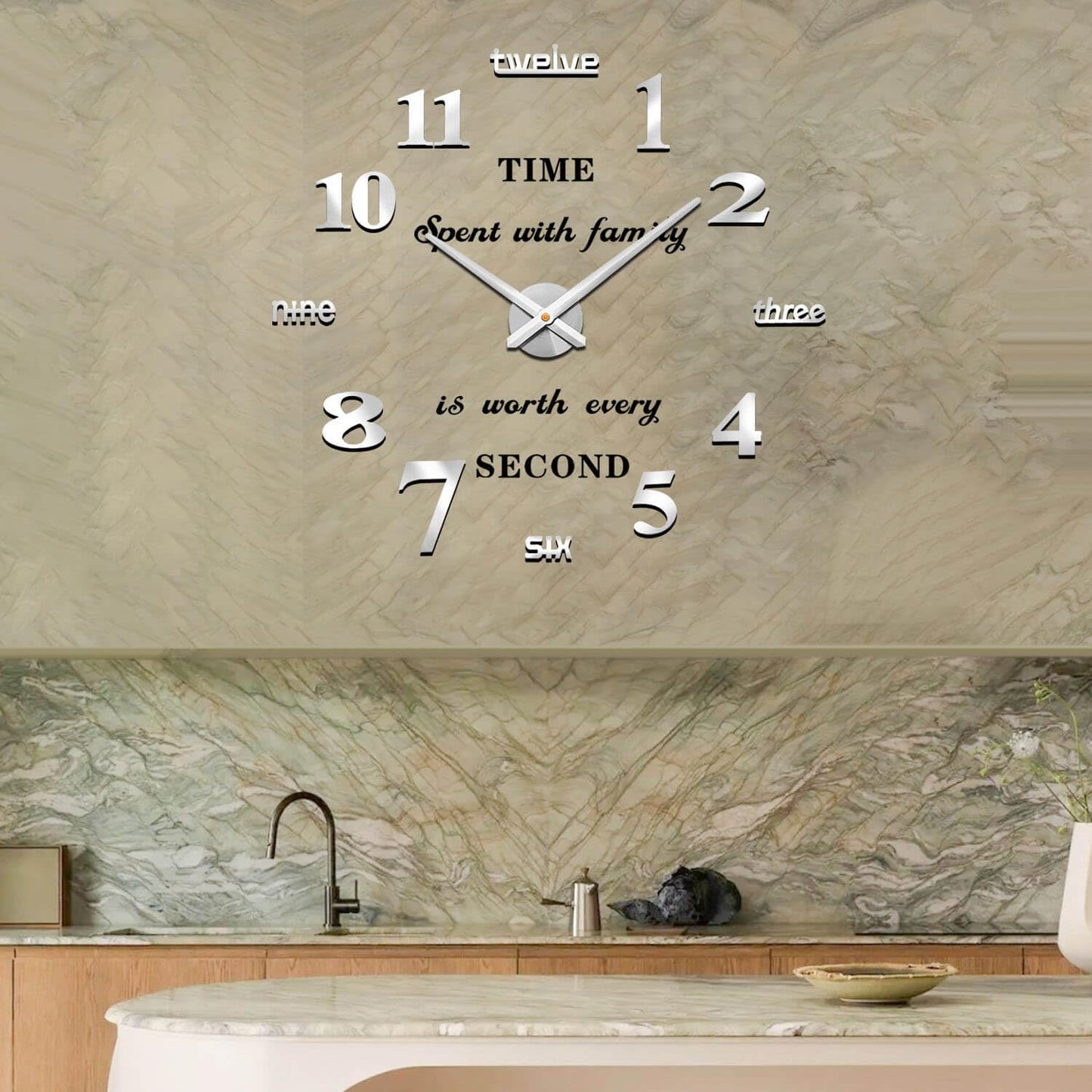 VANGOLD Large Wall Clocks for Living Room Decor, DIY Wall Clock Modern 3D Wall Clock with Mirror Numbers Stickers for Home Office Decorations Ideas (Black)