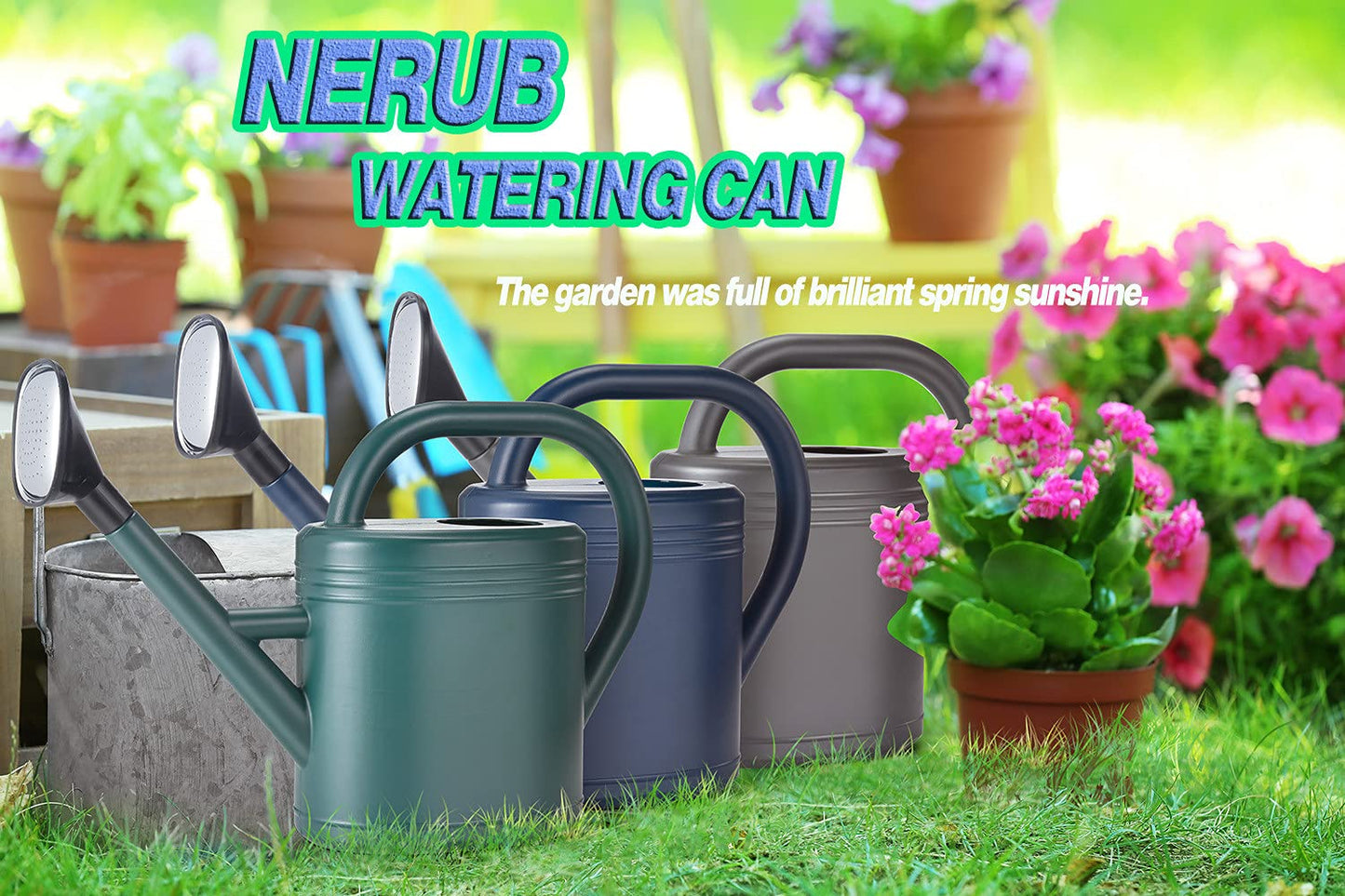 Watering Can 1 Gallon for Garden, Indoor Plants, Outdoor Plant House Flower, Large Long Spout with Sprinkler Head (Grey)