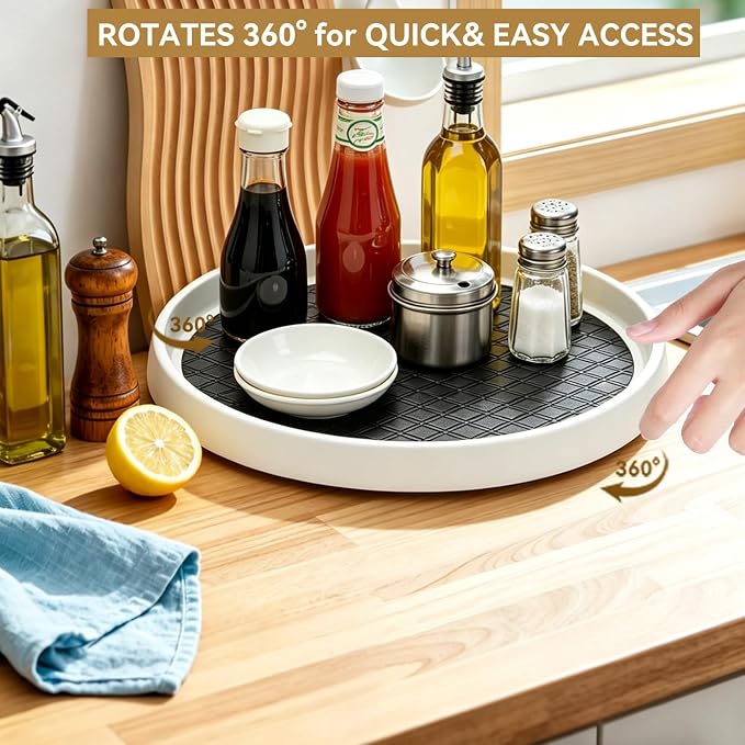 Lazy Susan Turntable Organizer 4 Pack - 10 Inch 360° Rotating Trays for Kitchen Cabinet, Pantry, Countertop, Fridge - Non-Skid Spice Rack Storage for Bathroom, Vanity, Makeup