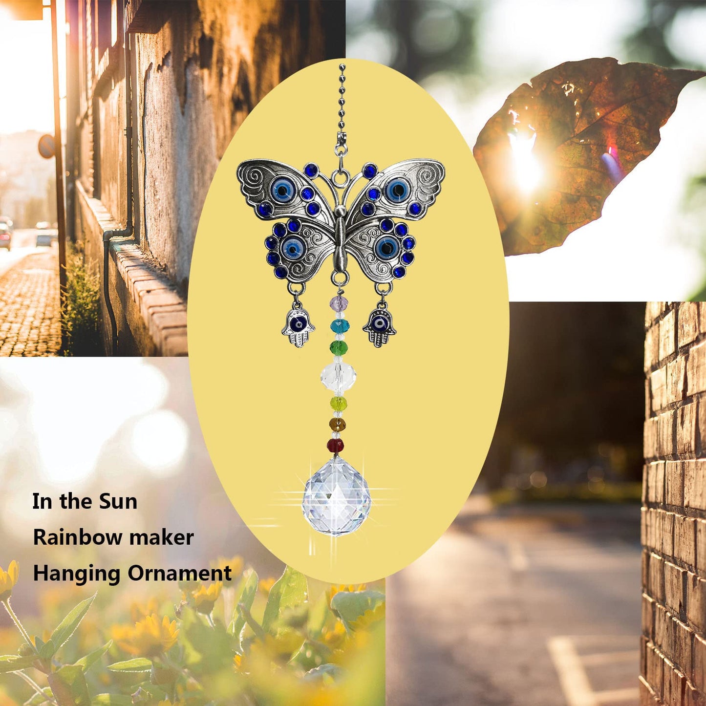 Persofine Window Hanging Suncatcher with Crystal,Blue Butterfly Garden Hanging Rainbow Maker Ornament (Butterfly)