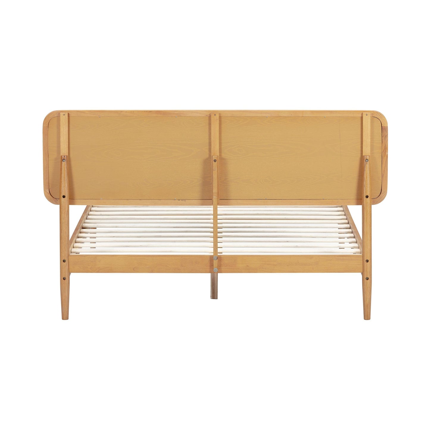 NTC Lupin Wooden Bed Frame with Headboard and Natural Rattan, Solid Oak/Rubber Wood Foundation with Silent Slats, 1000 Lb Capacity, Effortless Assembly (Natural Cane - Rustic Oak, Queen)