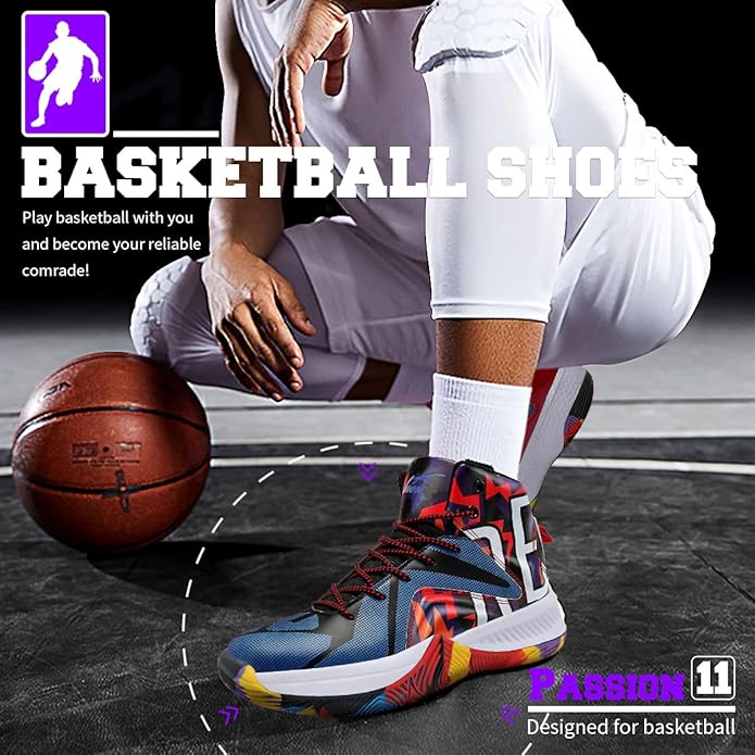 ASHION Mens Basketball Shoes Lightweight Breathable Sneakers Anti Slip Sports Shoes for Running Walking Mid Top Sneakers