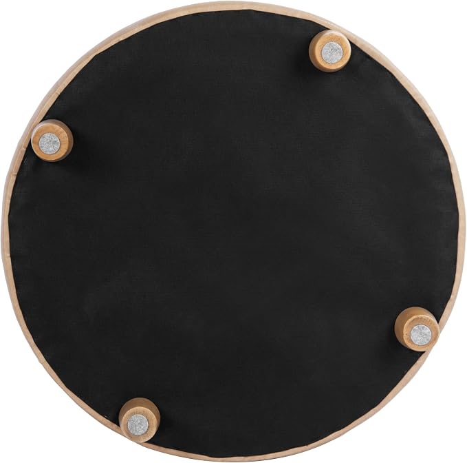 HomePop Home Decor | Button Round Storage Ottoman | Ottoman with Storage for Living Room & Bedroom, Light Camel Faux Leather