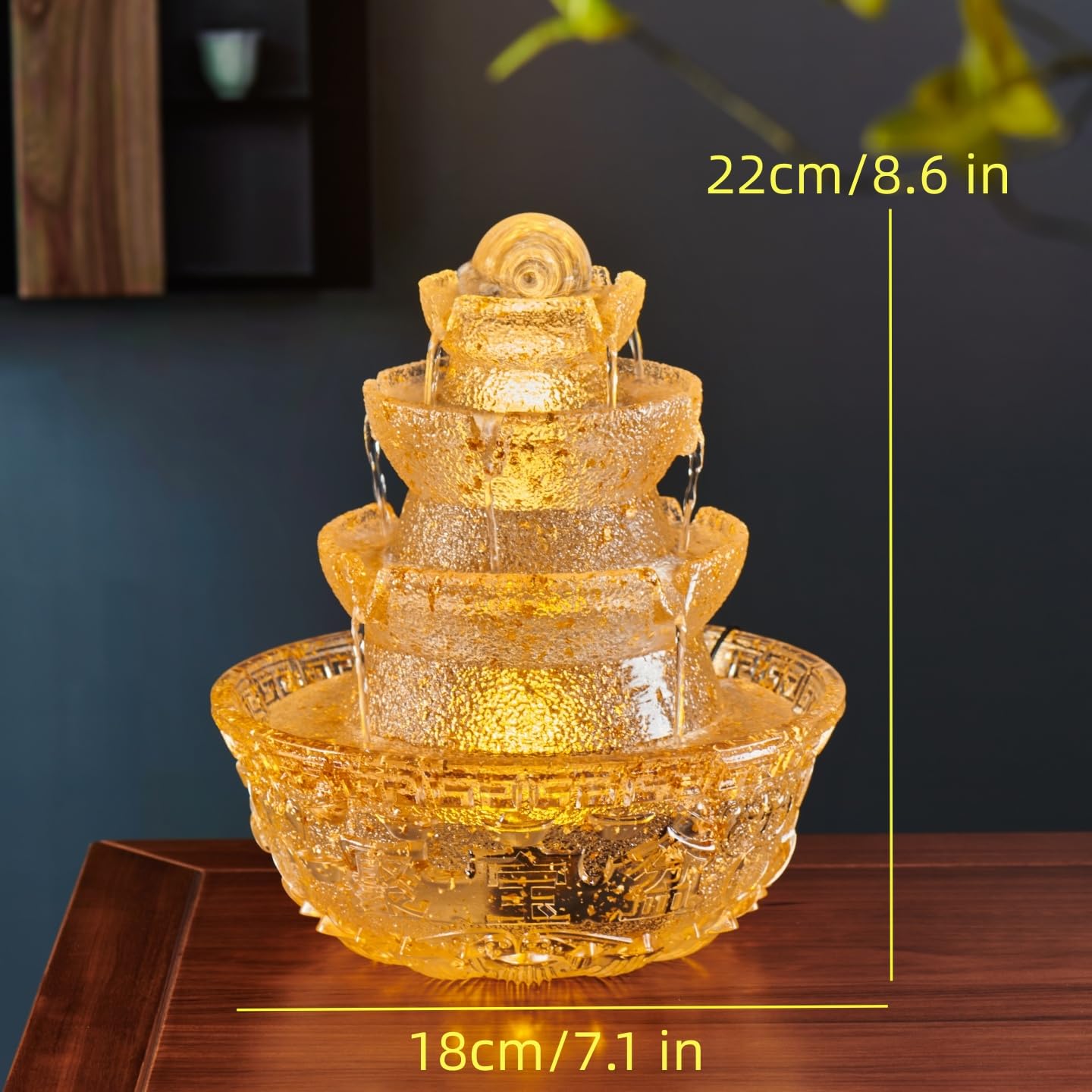 JUE ZHEN Tabletop Water Fountain - Desktop Humidifier Indoor Waterfall Fountain Home Decoration for Office, Living Room, or Bedroom