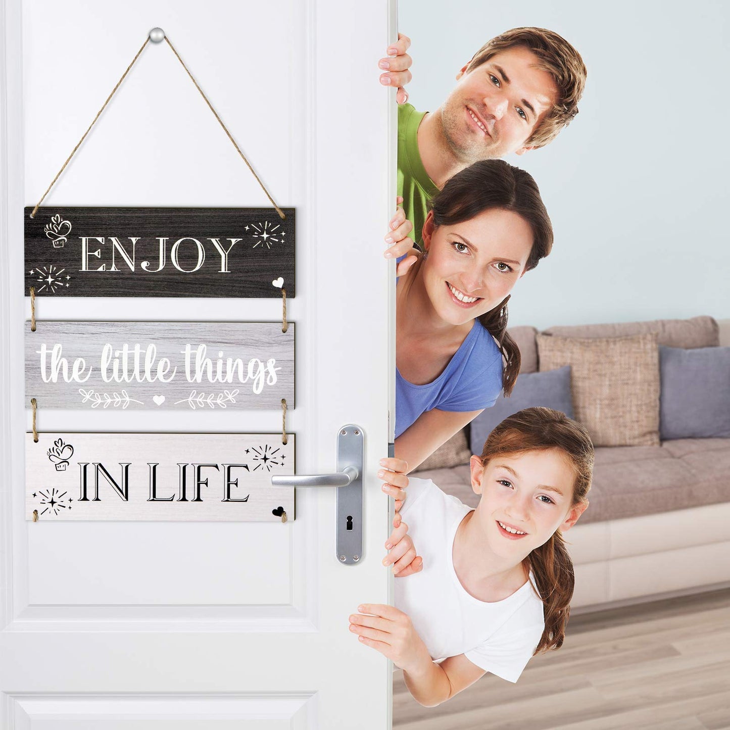 Jetec Enjoy The Little Things in Life Wall Decor,family Hanging Wood Sign Rustic Wooden Wall Decor Board Decorative Plank Hanging Sign for Living Room Bedroom Outdoor(Gray Series)