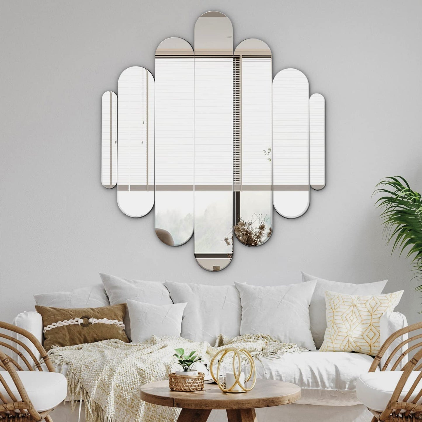 osemy 32" x 28" Elegant Frameless Cluster Arched Wall Mirror Aesthetic Modern Decorative Real Glass Wall-Mounted Mirrors for Living Room Bedroom Entryways Home Decor