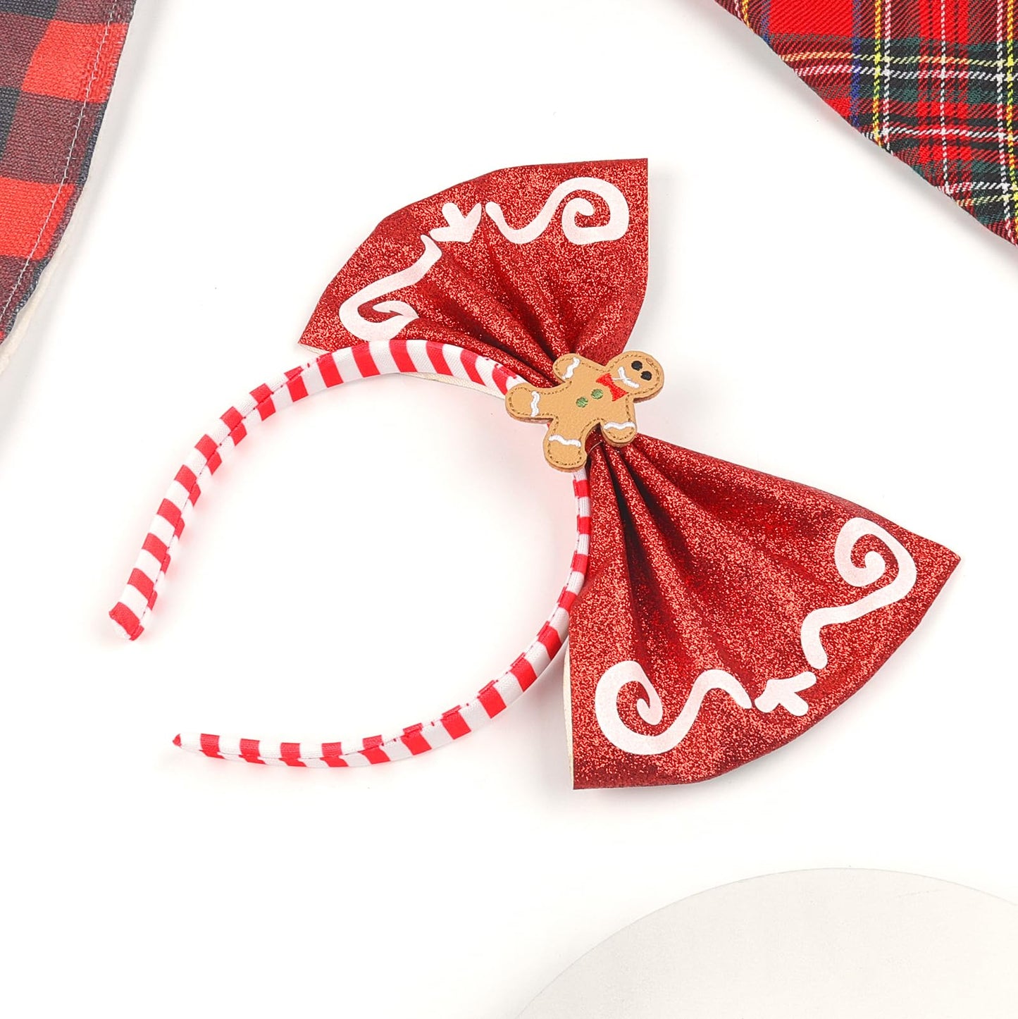 BYNYTO Christmas Bow Headband Gingerbread Man Hairband Candy Cane Hair Hoop Christmas Headbands for Women Festive Holiday Party Accessory
