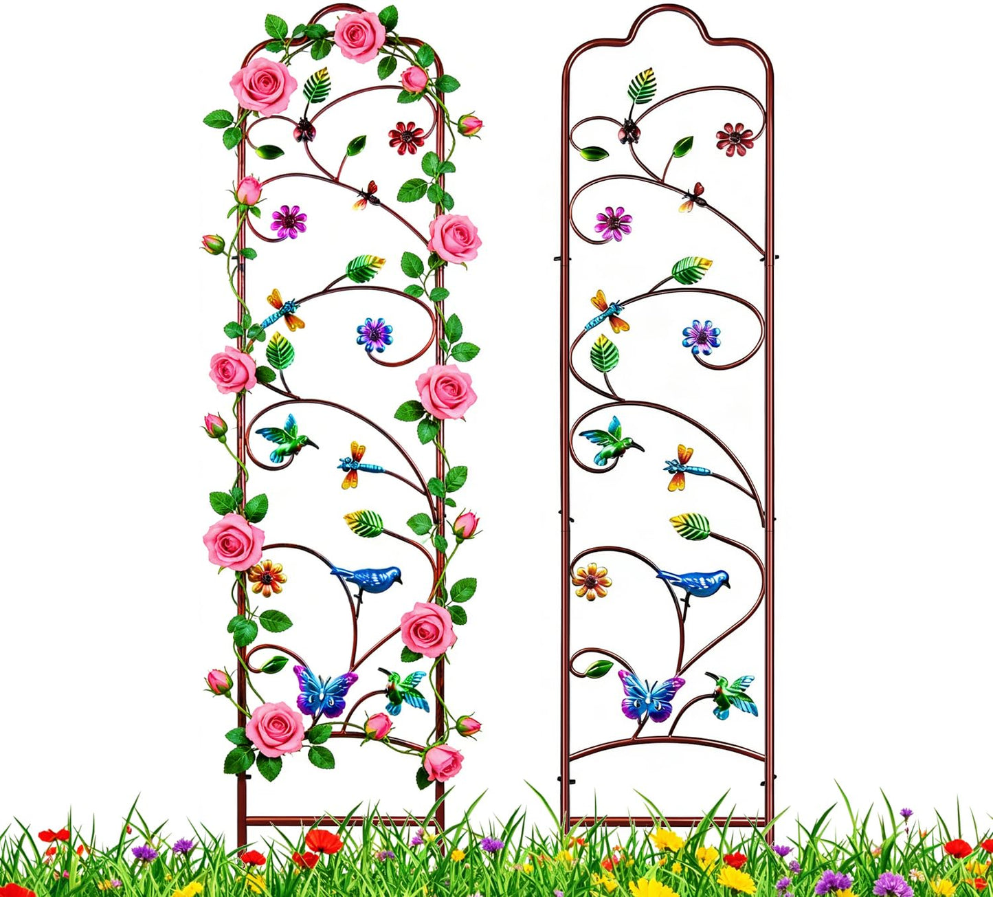 2 Pack Garden Trellis for Climbing Plants, Metal Decorative Vegetables Flowers Vines Fence Trellis for Outdoor Patio 60'' H x 11'' W