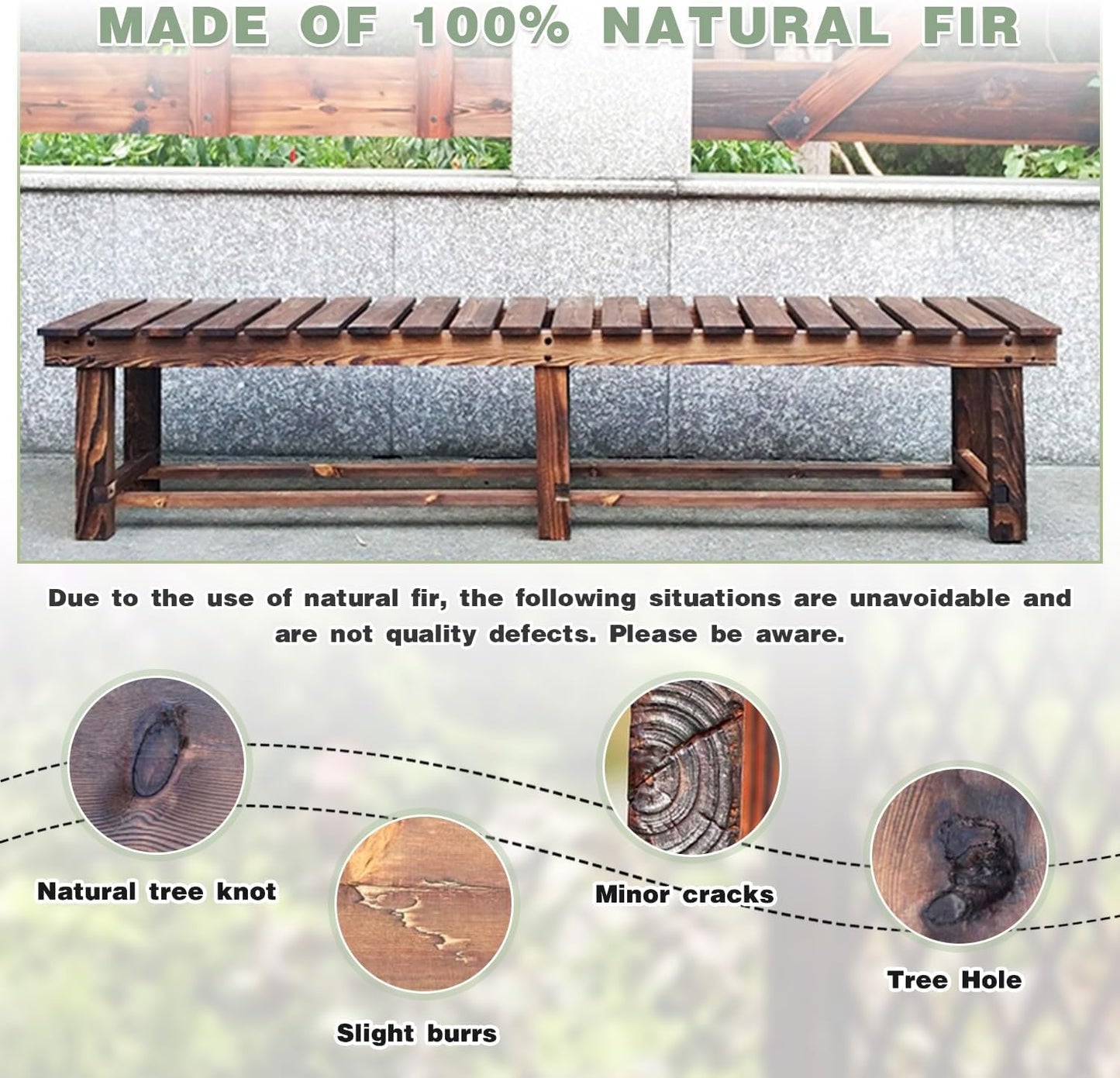 LSPYYDS Outdoor Garden Bench, 2-Person Wood Patio Bench Weatherproof Backless Bench, Anti-Corrosion and Anti-Rust for Garden Lawn Porch Park Backyard (Carbonized, 35.5''/90cm)