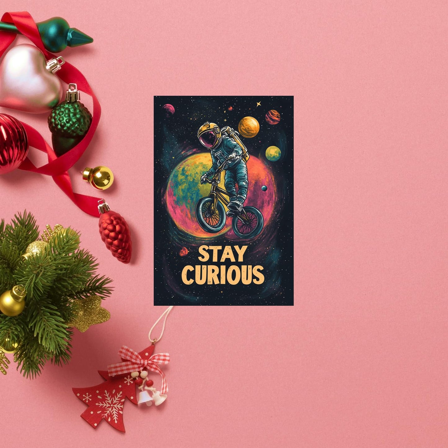 Korrazi Astronauts-Signs Outer-Space Metal-Arts Universe-Poster, Stay Curious, Space Planet Positive Wall Decor Plaque for Boys Kids Nursery, Game room 8 X 12 Inches