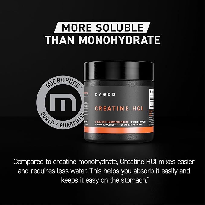 Kaged Creatine HCl Powder | Lemon Lime | Muscle Building & Recovery | Patented Creatine Hydrochloride Formula | Vegan, Gluten Free, Easily Digestible | Supplements for Men & Women | 75 Servings